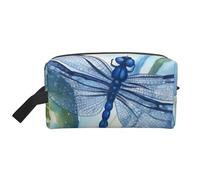 LHBWCVN Travel Toiletry Bag for Women Men Leather Makeup Bag Large Portable Travel Organizer Hand painted blue dragonfly Cosmetic Bag with Hanging Hook Travel Bathroom Bag Zipper Pouch Purse, White,