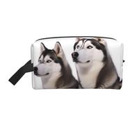 LHBWCVN Travel Toiletry Bag for Women Men Leather Makeup Bag Large Portable Travel Organizer Husky Dogs Cosmetic Bag with Hanging Hook Travel Bathroom Bag Zipper Pouch Purse, White, One Size