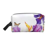 LHBWCVN Travel Toiletry Bag for Women Men Leather Makeup Bag Large Portable Travel Organizer Iris Flower Butterfly Cosmetic Bag with Hanging Hook Travel Bathroom Bag Zipper Pouch Purse, White, One