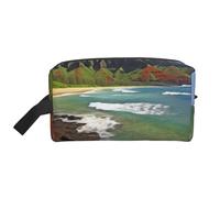 LHBWCVN Travel Toiletry Bag for Women Men Leather Makeup Bag Large Portable Travel Organizer Kauai Hawaii Seashore Cosmetic Bag with Hanging Hook Travel Bathroom Bag Zipper Pouch Purse, White, One