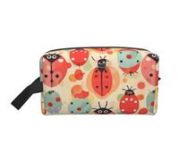 LHBWCVN Travel Toiletry Bag for Women Men Leather Makeup Bag Large Portable Travel Organizer Ladybugs Cartoon Pattern Cosmetic Bag with Hanging Hook Travel Bathroom Bag Zipper Pouch Purse, White, One