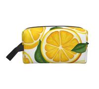 LHBWCVN Travel Toiletry Bag for Women Men Leather Makeup Bag Large Portable Travel Organizer Lemon Fruit Pattern Cosmetic Bag with Hanging Hook Travel Bathroom Bag Zipper Pouch Purse, White, One Size