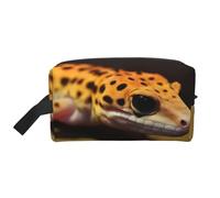 LHBWCVN Travel Toiletry Bag for Women Men Leather Makeup Bag Large Portable Travel Organizer Leopard Little Gecko Cosmetic Bag with Hanging Hook Travel Bathroom Bag Zipper Pouch Purse, White, One Size