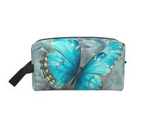 LHBWCVN Travel Toiletry Bag for Women Men Leather Makeup Bag Large Portable Travel Organizer Light Blue Butterfly Cosmetic Bag with Hanging Hook Travel Bathroom Bag Zipper Pouch Purse, White, One Size