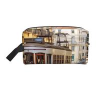 LHBWCVN Travel Toiletry Bag for Women Men Leather Makeup Bag Large Portable Travel Organizer lisbon tram Cosmetic Bag with Hanging Hook Travel Bathroom Bag Zipper Pouch Purse, White, One Size
