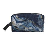 LHBWCVN Travel Toiletry Bag for Women Men Leather Makeup Bag Large Portable Travel Organizer Marble Navy Blue Mixed Cosmetic Bag with Hanging Hook Travel Bathroom Bag Zipper Pouch Purse, White, One