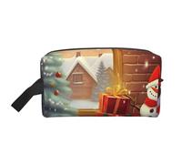 LHBWCVN Travel Toiletry Bag for Women Men Leather Makeup Bag Large Portable Travel Organizer Merry Christmas Day Cosmetic Bag with Hanging Hook Travel Bathroom Bag Zipper Pouch Purse, White, One Size