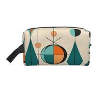 LHBWCVN Travel Toiletry Bag for Women Men Leather Makeup Bag Large Portable Travel Organizer Mid Century Geometric Cosmetic Bag with Hanging Hook Travel Bathroom Bag Zipper Pouch Purse, White, One