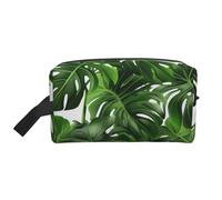 LHBWCVN Travel Toiletry Bag for Women Men Leather Makeup Bag Large Portable Travel Organizer Monstera Deliciosa Banana Palm Cosmetic Bag with Hanging Hook Travel Bathroom Bag Zipper Pouch Purse,