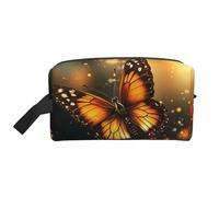 LHBWCVN Travel Toiletry Bag for Women Men Leather Makeup Bag Large Portable Travel Organizer Orange Butterfly Cosmetic Bag with Hanging Hook Travel Bathroom Bag Zipper Pouch Purse, White, One Size
