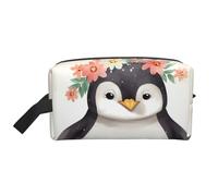 LHBWCVN Travel Toiletry Bag for Women Men Leather Makeup Bag Large Portable Travel Organizer Penguin Wearing Flowers Cosmetic Bag with Hanging Hook Travel Bathroom Bag Zipper Pouch Purse, White, One