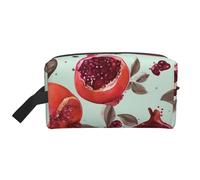 LHBWCVN Travel Toiletry Bag for Women Men Leather Makeup Bag Large Portable Travel Organizer Pomegranate Pattern Cosmetic Bag with Hanging Hook Travel Bathroom Bag Zipper Pouch Purse, White, One Size