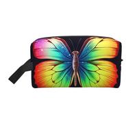 LHBWCVN Travel Toiletry Bag for Women Men Leather Makeup Bag Large Portable Travel Organizer Rainbow Butterfly Cosmetic Bag with Hanging Hook Travel Bathroom Bag Zipper Pouch Purse, White, One Size