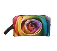 LHBWCVN Travel Toiletry Bag for Women Men Leather Makeup Bag Large Portable Travel Organizer Rainbow Rose Flower Cosmetic Bag with Hanging Hook Travel Bathroom Bag Zipper Pouch Purse, White, One Size