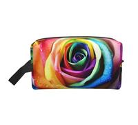 LHBWCVN Travel Toiletry Bag for Women Men Leather Makeup Bag Large Portable Travel Organizer Rainbow Rose Cosmetic Bag with Hanging Hook Travel Bathroom Bag Zipper Pouch Purse, White, One Size