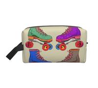 LHBWCVN Travel Toiletry Bag for Women Men Leather Makeup Bag Large Portable Travel Organizer Retro Colorful Roller Skates Cosmetic Bag with Hanging Hook Travel Bathroom Bag Zipper Pouch Purse, White,