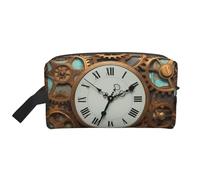 LHBWCVN Travel Toiletry Bag for Women Men Leather Makeup Bag Large Portable Travel Organizer Rusty Steampunk Clock Cosmetic Bag with Hanging Hook Travel Bathroom Bag Zipper Pouch Purse, White, One
