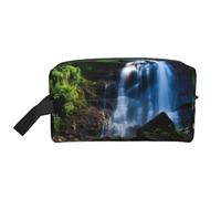 LHBWCVN Travel Toiletry Bag for Women Men Leather Makeup Bag Large Portable Travel Organizer Scenic mountain waterfall Cosmetic Bag with Hanging Hook Travel Bathroom Bag Zipper Pouch Purse, White, One