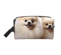 LHBWCVN Travel Toiletry Bag for Women Men Leather Makeup Bag Large Portable Travel Organizer Short-haired pomeranian dog Cosmetic Bag with Hanging Hook Travel Bathroom Bag Zipper Pouch Purse, White,