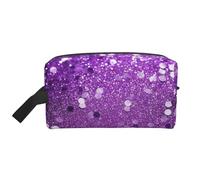 LHBWCVN Travel Toiletry Bag for Women Men Leather Makeup Bag Large Portable Travel Organizer Sparkling Purple Glitter Cosmetic Bag with Hanging Hook Travel Bathroom Bag Zipper Pouch Purse, White, One