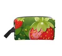 LHBWCVN Travel Toiletry Bag for Women Men Leather Makeup Bag Large Portable Travel Organizer Strawberry and flower Cosmetic Bag with Hanging Hook Travel Bathroom Bag Zipper Pouch Purse, White, One