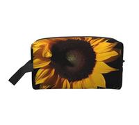 LHBWCVN Travel Toiletry Bag for Women Men Leather Makeup Bag Large Portable Travel Organizer Sunflower Black Background Cosmetic Bag with Hanging Hook Travel Bathroom Bag Zipper Pouch Purse, White,