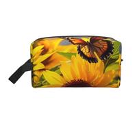 LHBWCVN Travel Toiletry Bag for Women Men Leather Makeup Bag Large Portable Travel Organizer Sunflower Butterfly Cosmetic Bag with Hanging Hook Travel Bathroom Bag Zipper Pouch Purse, White, One Size