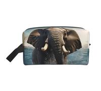 LHBWCVN Travel Toiletry Bag for Women Men Leather Makeup Bag Large Portable Travel Organizer Swimming African Elephant Cosmetic Bag with Hanging Hook Travel Bathroom Bag Zipper Pouch Purse, White, One