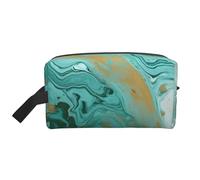 LHBWCVN Travel Toiletry Bag for Women Men Leather Makeup Bag Large Portable Travel Organizer teal and gold marble Cosmetic Bag with Hanging Hook Travel Bathroom Bag Zipper Pouch Purse, White, One Size