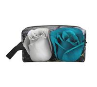 LHBWCVN Travel Toiletry Bag for Women Men Leather Makeup Bag Large Portable Travel Organizer Teal Gray Rose Cosmetic Bag with Hanging Hook Travel Bathroom Bag Zipper Pouch Purse, White, One Size