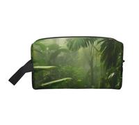 LHBWCVN Travel Toiletry Bag for Women Men Leather Makeup Bag Large Portable Travel Organizer Tropical Rainforest Cosmetic Bag with Hanging Hook Travel Bathroom Bag Zipper Pouch Purse, White, One Size