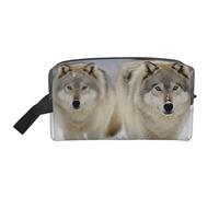 LHBWCVN Travel Toiletry Bag for Women Men Leather Makeup Bag Large Portable Travel Organizer two wolves walking in the snow Cosmetic Bag with Hanging Hook Travel Bathroom Bag Zipper Pouch Purse,