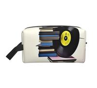 LHBWCVN Travel Toiletry Bag for Women Men Leather Makeup Bag Large Portable Travel Organizer Vinyl Records and Tapes Cosmetic Bag with Hanging Hook Travel Bathroom Bag Zipper Pouch Purse, White, One