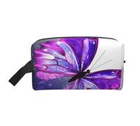 LHBWCVN Travel Toiletry Bag for Women Men Leather Makeup Bag Large Portable Travel Organizer Watercolor Purple Butterfly Cosmetic Bag with Hanging Hook Travel Bathroom Bag Zipper Pouch Purse, White,