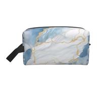 LHBWCVN Travel Toiletry Bag for Women Men Leather Makeup Bag Large Portable Travel Organizer White Blue Marble Cosmetic Bag with Hanging Hook Travel Bathroom Bag Zipper Pouch Purse, White, One Size