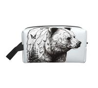 LHBWCVN Travel Toiletry Bag for Women Men Leather Makeup Bag Large Portable Travel Organizer Wildlife Hand Drawn Bear Animal Cosmetic Bag with Hanging Hook Travel Bathroom Bag Zipper Pouch Purse,