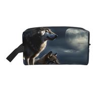 LHBWCVN Travel Toiletry Bag for Women Men Leather Makeup Bag Large Portable Travel Organizer wolves in the moonlight Cosmetic Bag with Hanging Hook Travel Bathroom Bag Zipper Pouch Purse, White, One