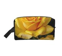 LHBWCVN Travel Toiletry Bag for Women Men Leather Makeup Bag Large Portable Travel Organizer Yellow Rose Cosmetic Bag with Hanging Hook Travel Bathroom Bag Zipper Pouch Purse, White, One Size