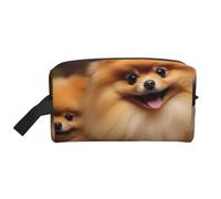 LHBWCVN Travel Toiletry Bag for Women Men Leather Makeup Bag Large Portable Travel Organizer Yellow pomeranian Cosmetic Bag with Hanging Hook Travel Bathroom Bag Zipper Pouch Purse, White, One Size