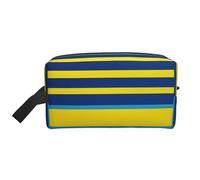 LHBWCVN Travel Toiletry Bag for Women Men Leather Makeup Bag Large Portable Travel Organizer Yellow and blue stripes Cosmetic Bag with Hanging Hook Travel Bathroom Bag Zipper Pouch Purse, White, One
