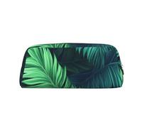 LHBWCVN Tropical Palm Leaves Pencil Case Large Capacity Pencil Pouch Aesthetic Pen Bag Leather Makeup Bag for Women Men Travel Toiletry Bags Zipper Cosmetic Bag Wide-open Coin Pouch Purse, Silver, One