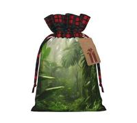 LHBWCVN Tropical Rainforest Christmas Drawstring Gift Bags with Tags, Buffalo Plaid Xmas Gift Bags Reusable Gift Wrapping Bag Christmas Fabric Goody Gift Sacks for Party Presents Decorations