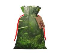 LHBWCVN Tropical Rainforest Christmas Drawstring Gift Bags with Tags, Xmas Gift Bags with Red Christmas Ribbon, Reusable Gift Wrapping Bag Fabric Goody Gift Sacks for Party Presents Decorations