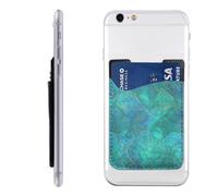 LHBWCVN Turquoise Pattern Phone Wallet Stick On, Phone Card Holder for Women Men, Slim Adhesive Credit Card Holder for Back of Cellphone Case, Leather ID Cards Pocket Wallets for Phone Case