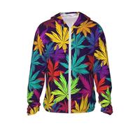 LHBWCVN UPF 50+ Light Jacket Full Zip Sun Protection Hoodie for Women Men Long Sleeve Bright Colorful Weed Pattern Sun Shirts, Black, 3XL