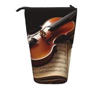 LHBWCVN Violin and Book Cosmetics Bag Standing Pencil Case Telescopic Pencil Bag Portable Pencil Holder Cute Stand up Pencil Pouch for Women Men Travel Coin Pouch Purse