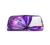 LHBWCVN Watercolor Purple Butterfly Pencil Case Large Capacity Pencil Pouch Aesthetic Pen Bag Leather Makeup Bag for Women Men Travel Toiletry Bags Zipper Cosmetic Bag Wide-open Coin Pouch Purse