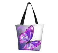 LHBWCVN Watercolor Purple Butterfly Tote Bag for Women Top-Handle Purse Large Shoulder Hobo Bags Casual Handbags Aesthetic Shopping Bag Reusable Grocery Bag Zipper Work Bag Travel Beach Bag