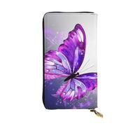 Lhbwcvn Watercolor Purple Butterfly Wallet For Women Men Clutch Rfid Blocking Leather Wallets Large Capacity Purse Credit Card Holder Money Case With Zipper Phone Holder Long Travel Purse, Black, One