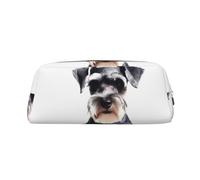 LHBWCVN Well-behaved schnauzer Pencil Case Large Capacity Pencil Pouch Aesthetic Pen Bag Leather Makeup Bag for Women Men Travel Toiletry Bags Zipper Cosmetic Bag Wide-open Coin Pouch Purse, Silver